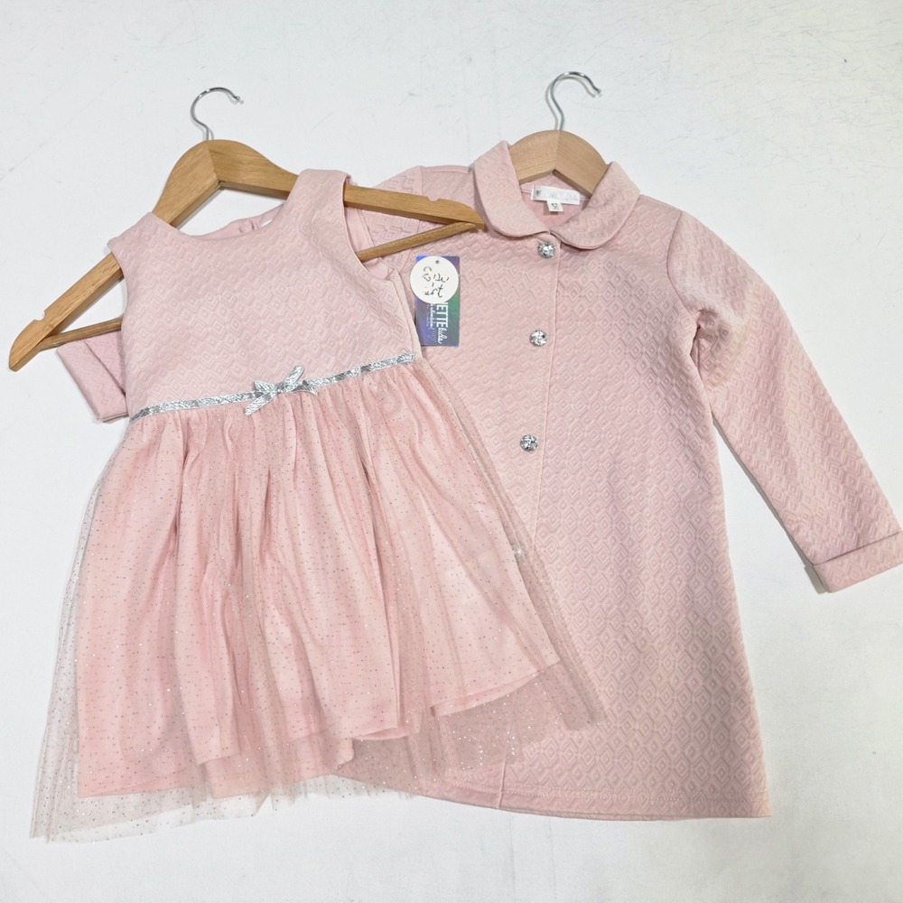 Nannette Kids Dress and Coat Set Girls 4T Pink Textured Tulle Special Occasion